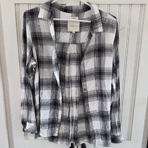 Thread & Supply Womens Rayon Button Down Shirt Black And White Size L